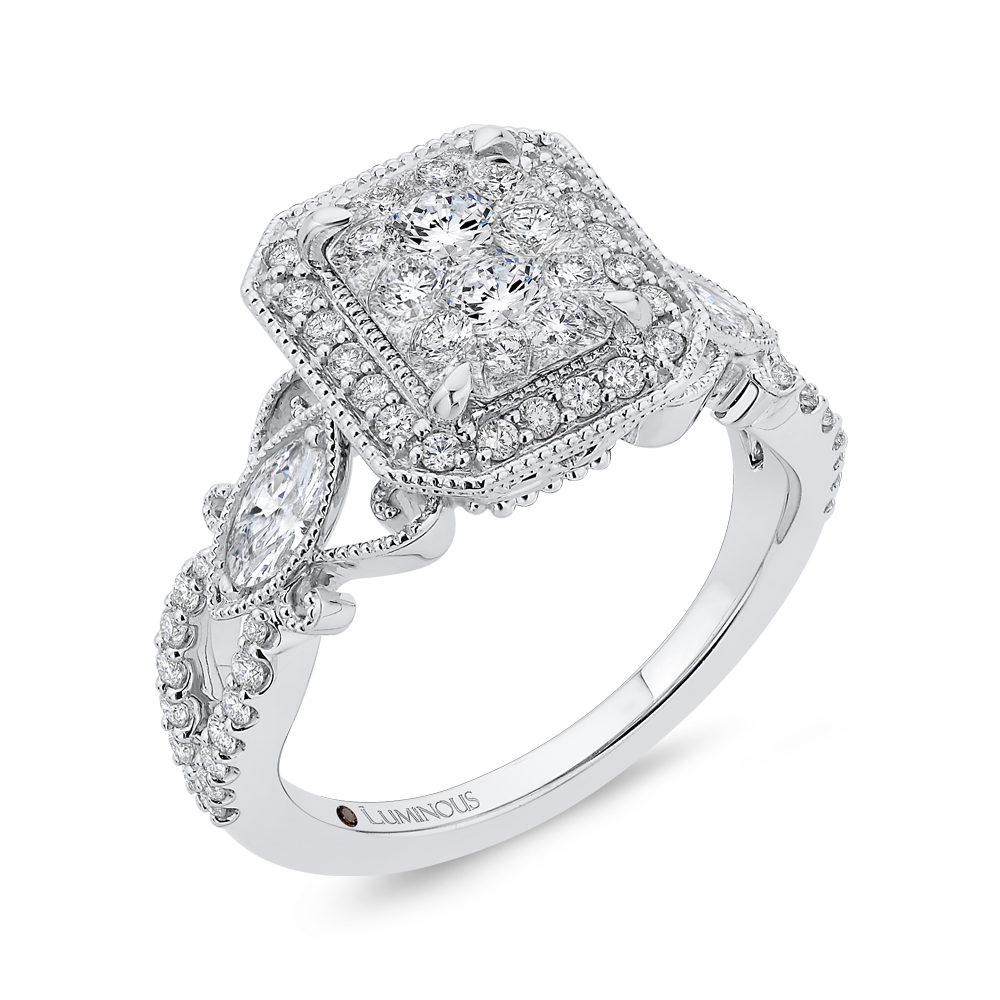 Round Diamond Halo Engagement Ring in 14K White Gold