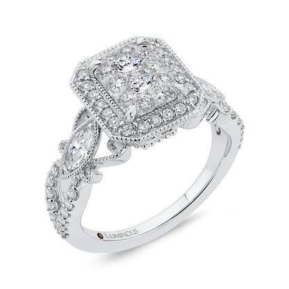 Round Diamond Halo Engagement Ring in 14K White Gold