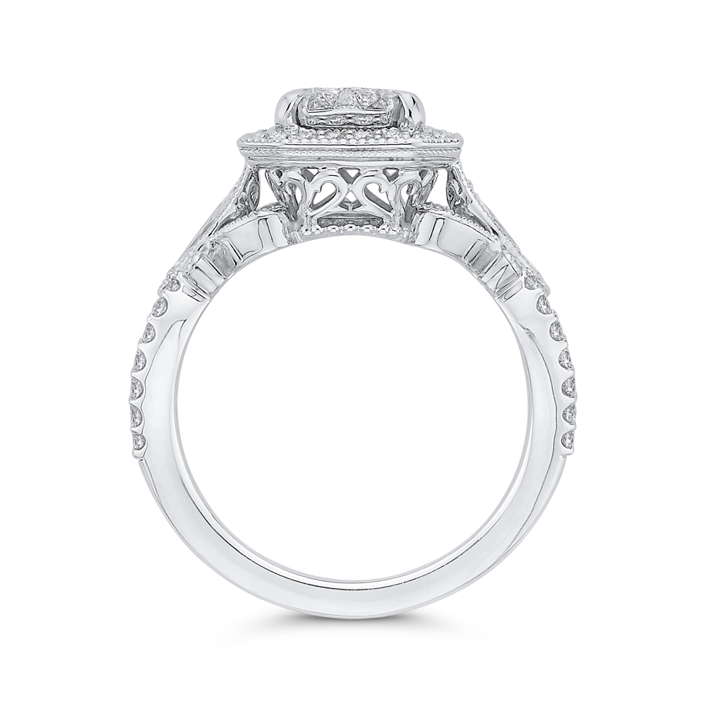 Round Diamond Halo Engagement Ring in 14K White Gold