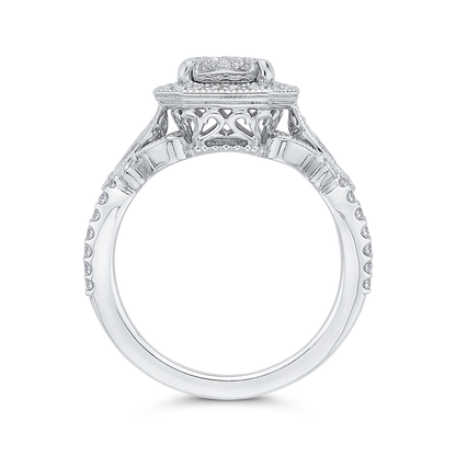 Round Diamond Halo Engagement Ring in 14K White Gold