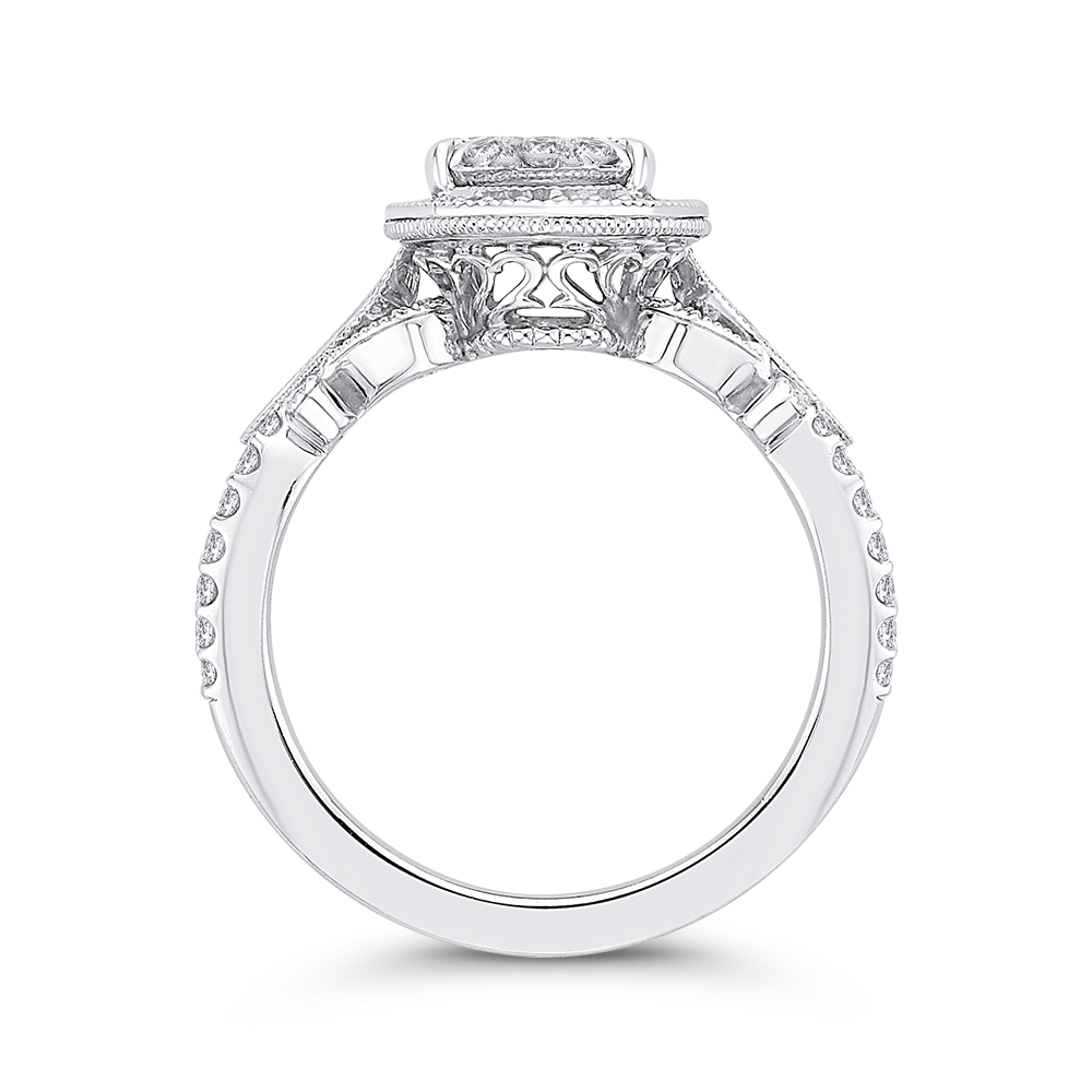 Diamond Oval Shape Halo Engagement Ring in 14K White Gold