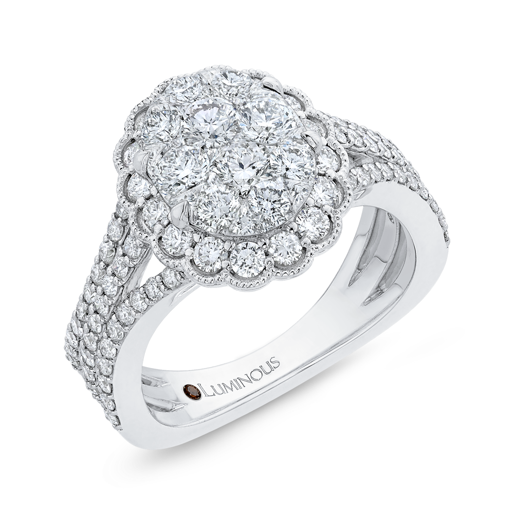 Diamond Halo Engagement Ring in 14K White Gold