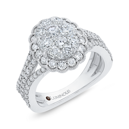 Diamond Halo Engagement Ring in 14K White Gold