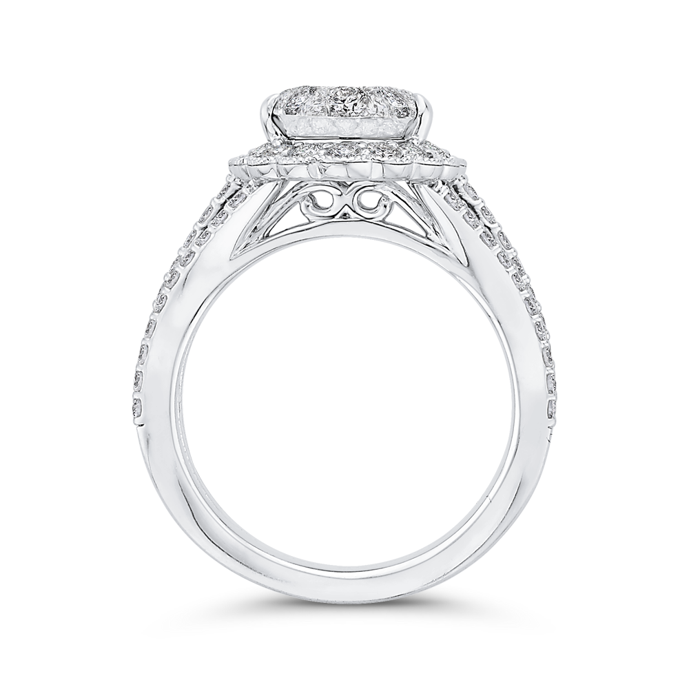 Diamond Halo Engagement Ring in 14K White Gold