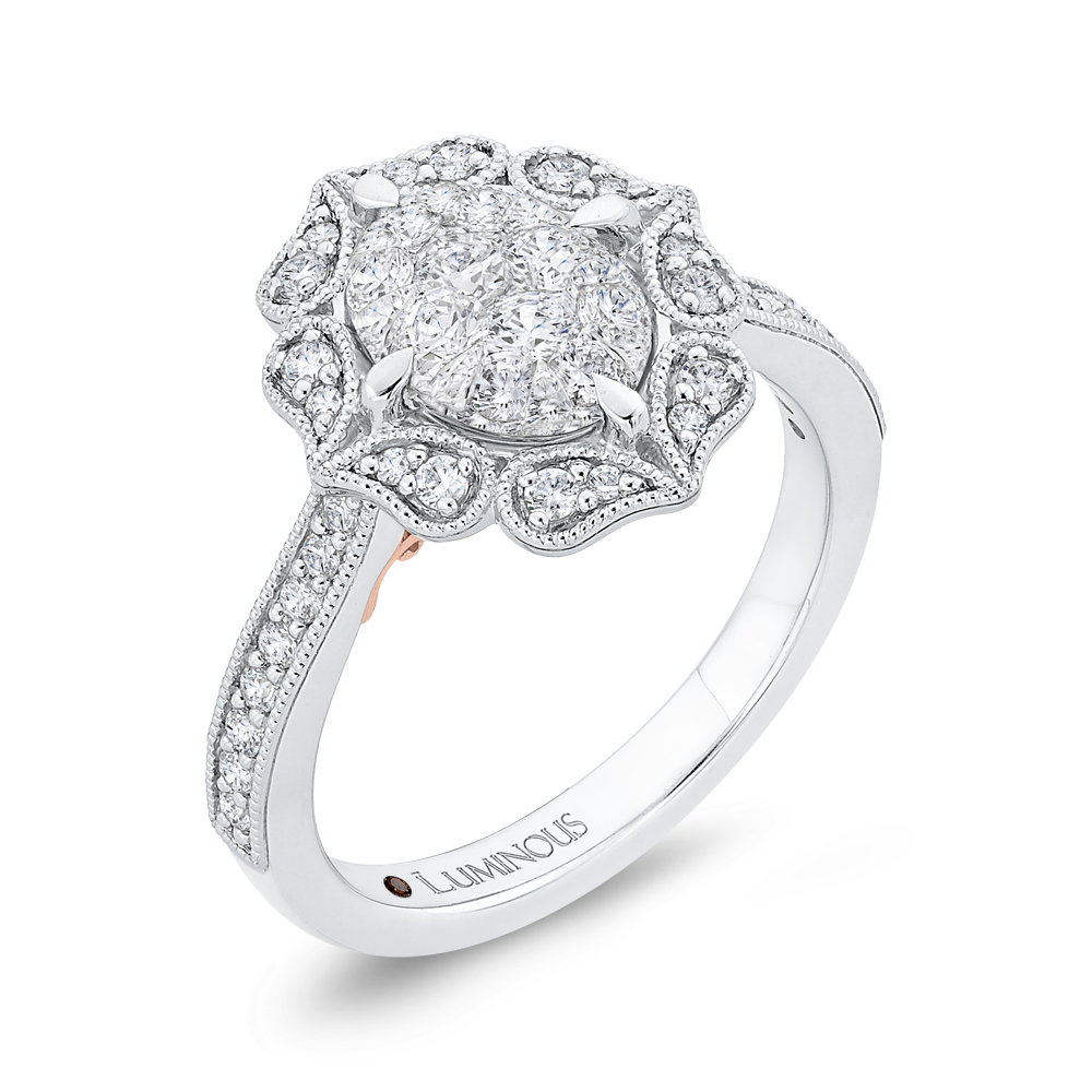 Round Diamond Flower Engagement Ring in 14K White Gold