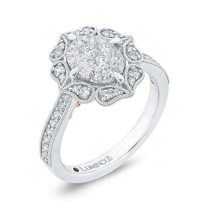 Round Diamond Flower Engagement Ring in 14K White Gold