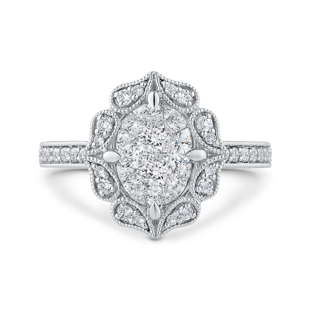 Round Diamond Flower Engagement Ring in 14K White Gold