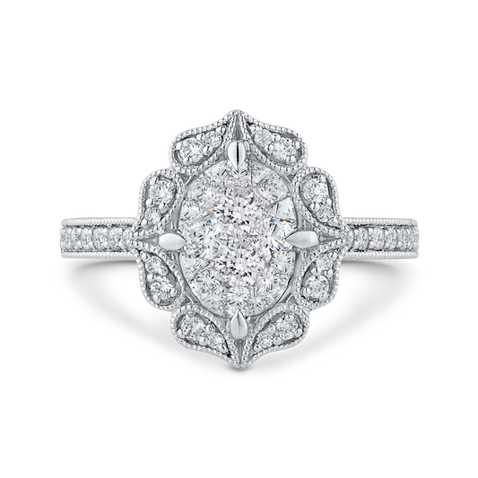 Round Diamond Flower Engagement Ring in 14K White Gold