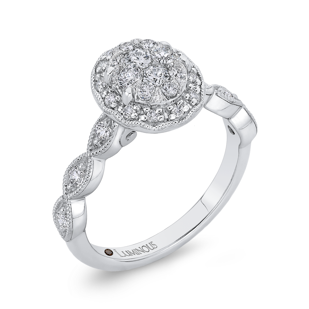 Round Diamond Halo Engagement Ring in 14K White Gold