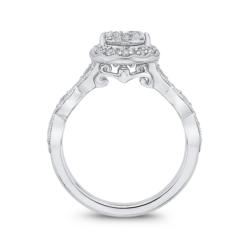 Round Diamond Halo Engagement Ring in 14K White Gold