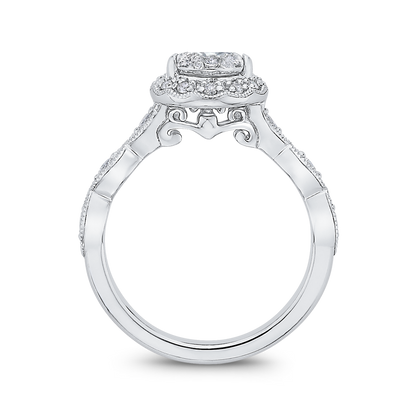 Round Diamond Halo Engagement Ring in 14K White Gold