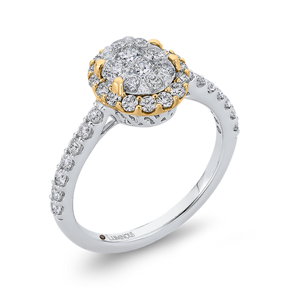 Round Diamond Halo Engagement Ring in 14K Two Tone Gold