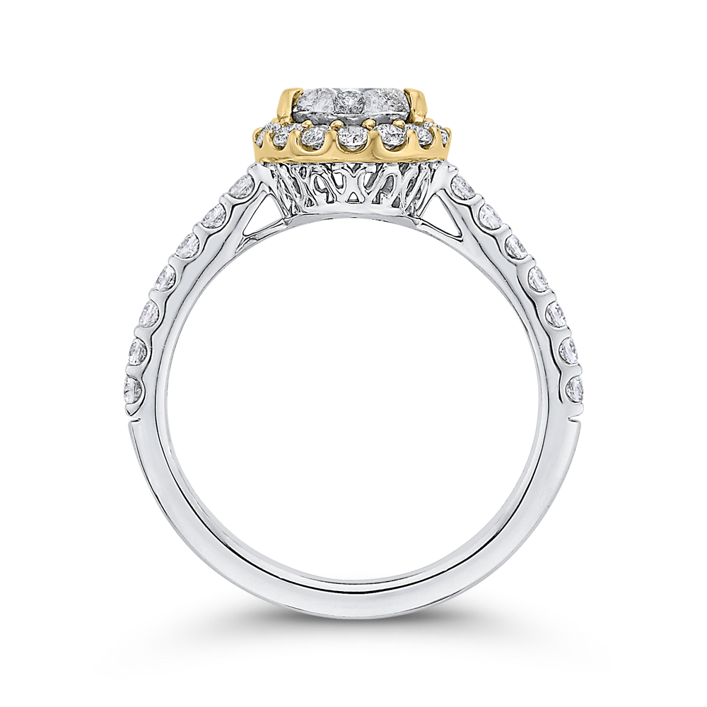 Round Diamond Halo Engagement Ring in 14K Two Tone Gold