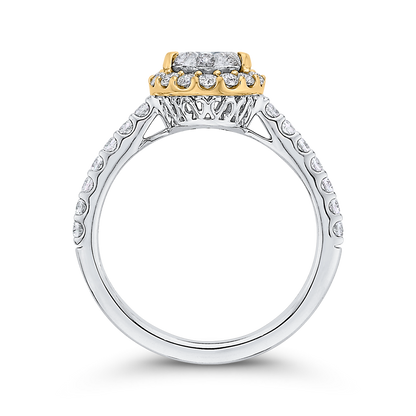 Round Diamond Halo Engagement Ring in 14K Two Tone Gold