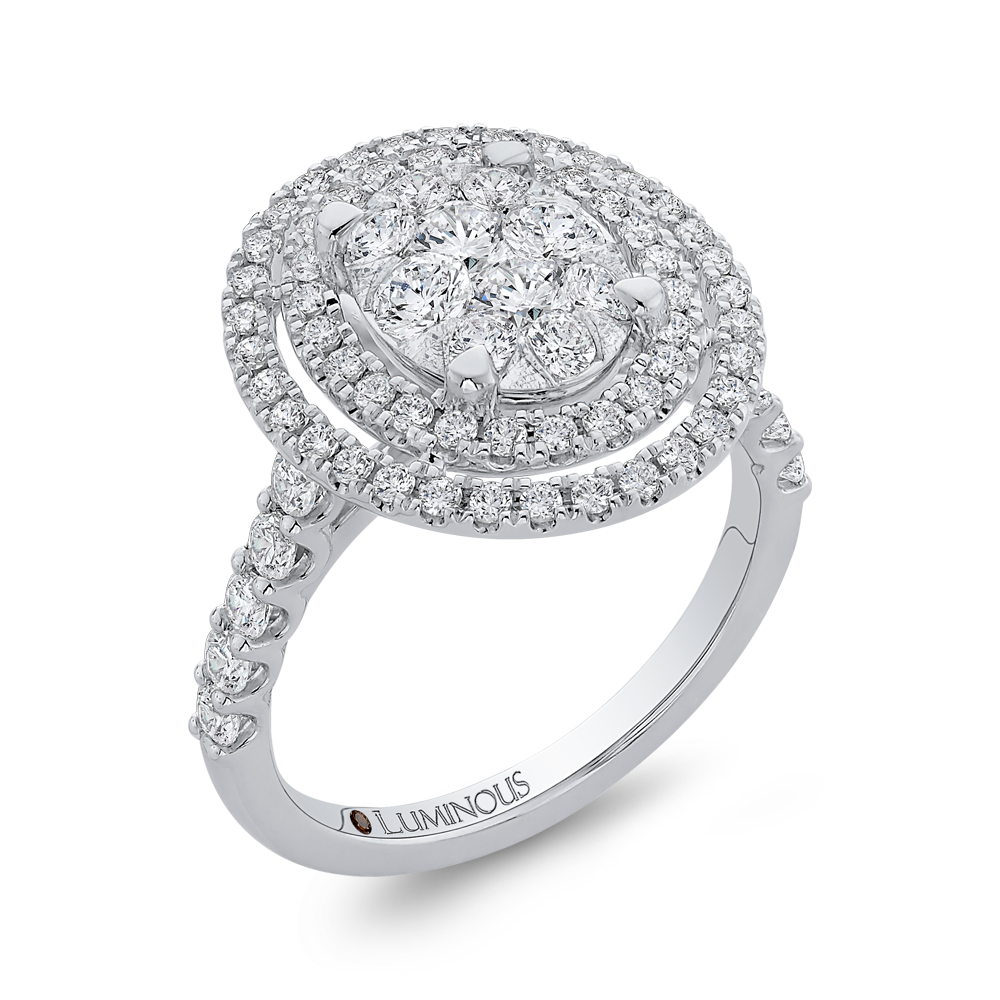 Round Diamond Double Halo Engagement Ring in 14K White Gold