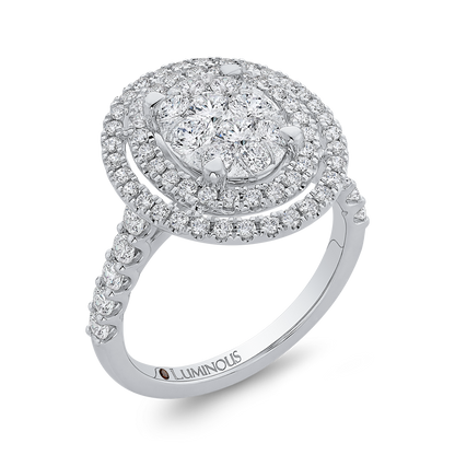 Round Diamond Double Halo Engagement Ring in 14K White Gold