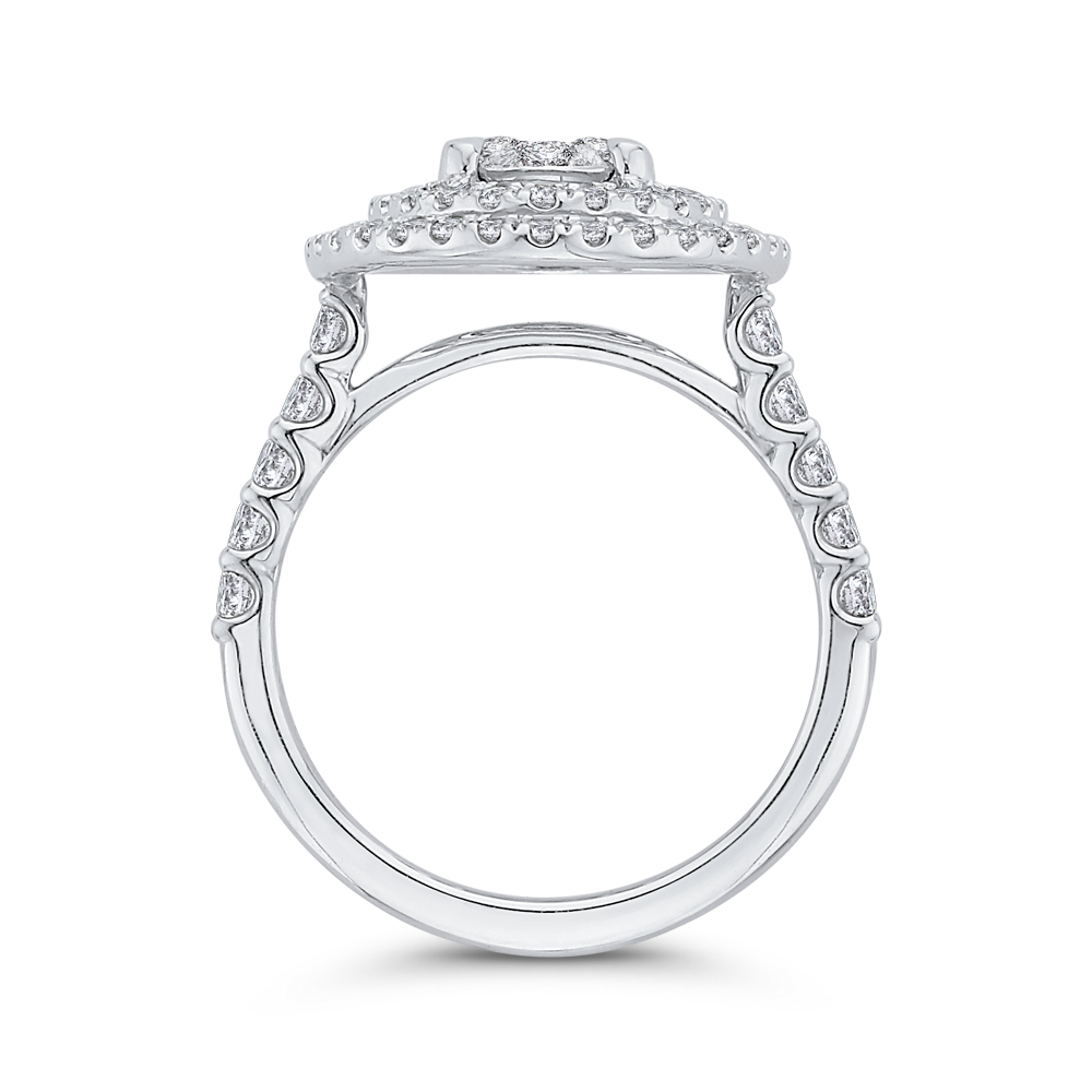 Round Diamond Double Halo Engagement Ring in 14K White Gold