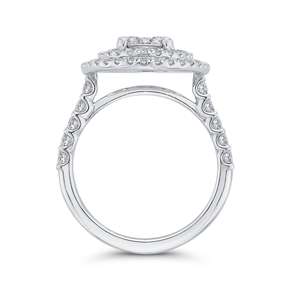 Round Diamond Double Halo Engagement Ring in 14K White Gold