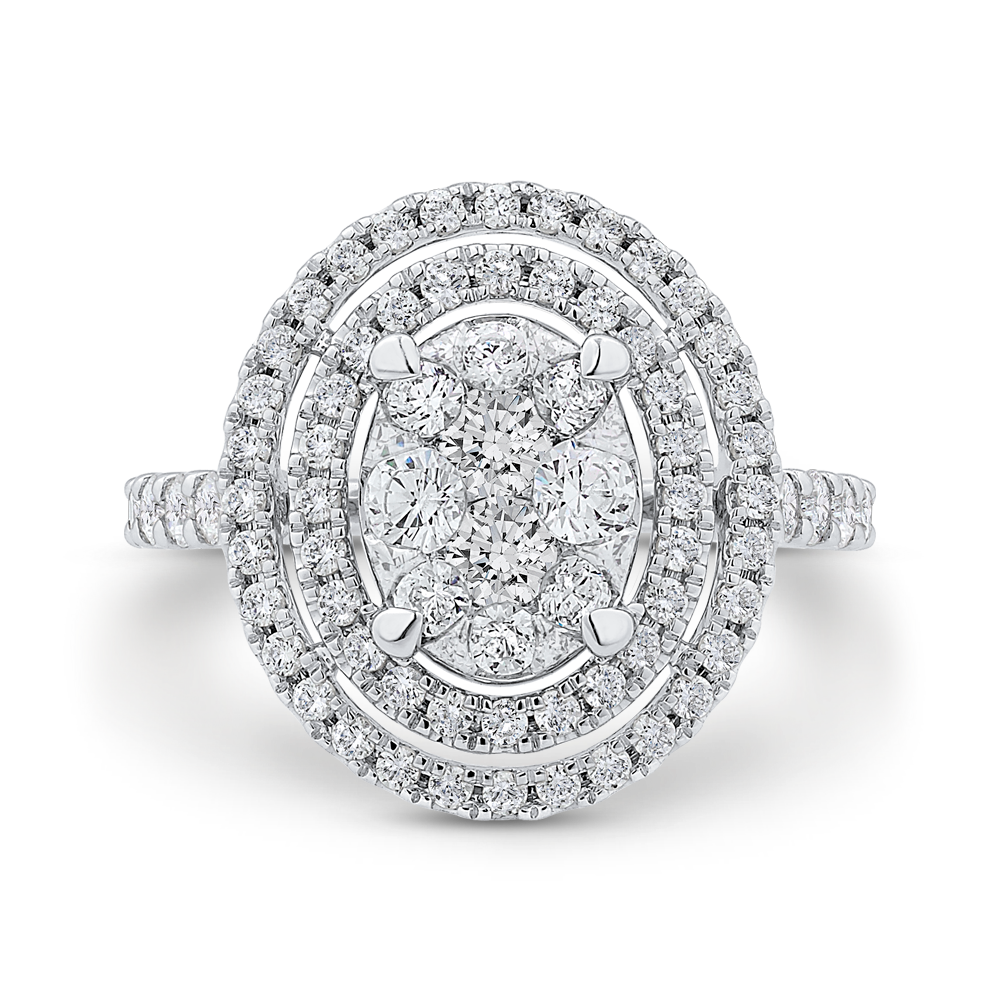 Round Diamond Double Halo Engagement Ring in 14K White Gold