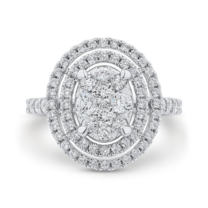 Round Diamond Double Halo Engagement Ring in 14K White Gold