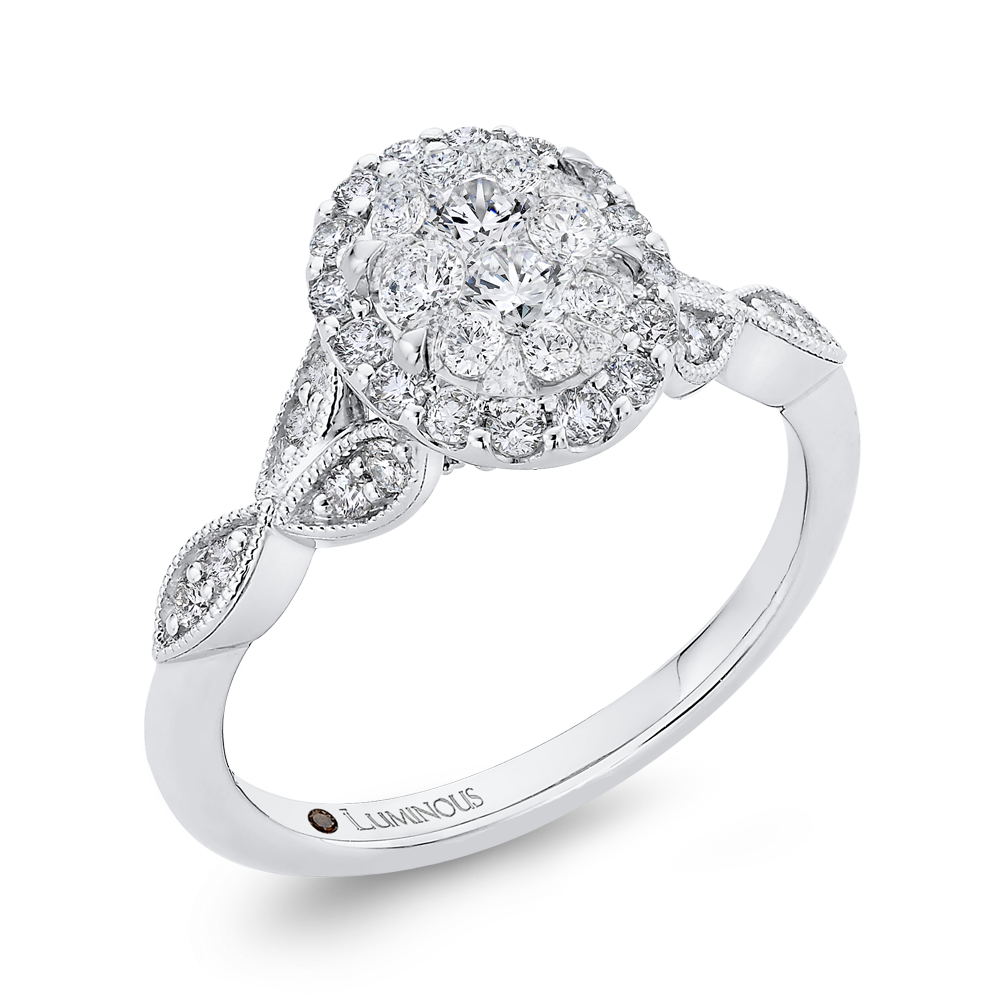 Round Diamond Halo Engagement Ring in 14K White Gold