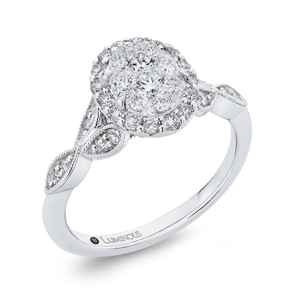 Round Diamond Halo Engagement Ring in 14K White Gold