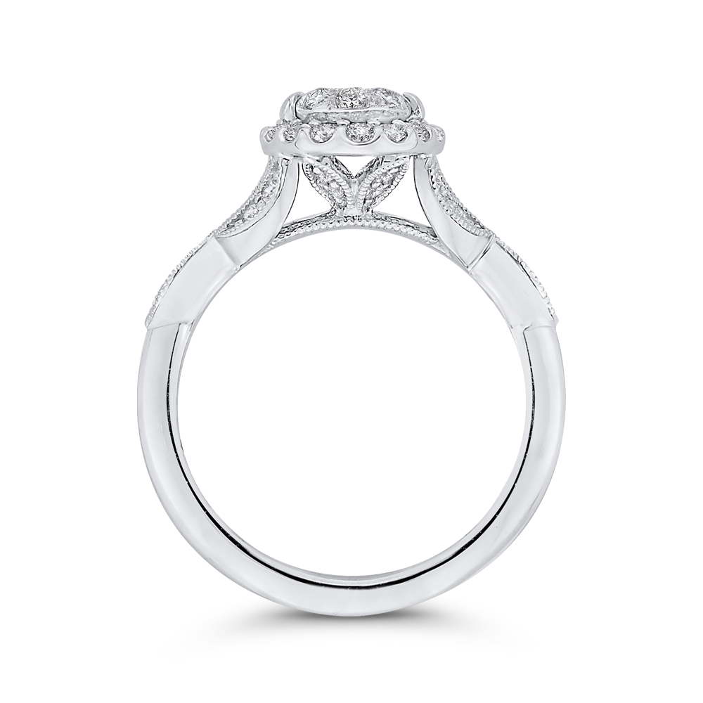 Round Diamond Halo Engagement Ring in 14K White Gold