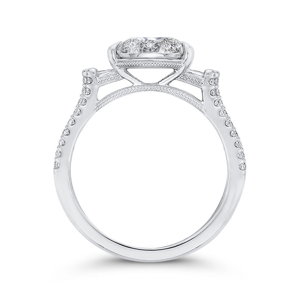 Round & Baguette Cut Diamond Engagement Ring in 14K White Gold