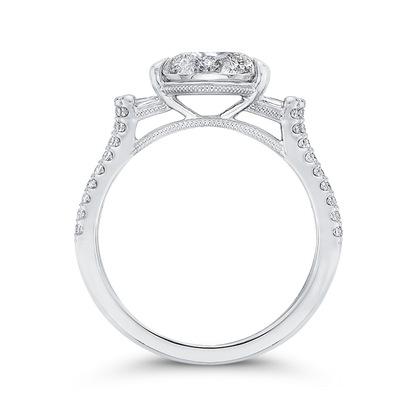 Round & Baguette Cut Diamond Engagement Ring in 14K White Gold