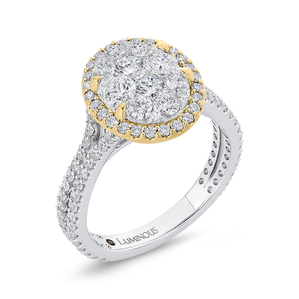 Round Diamond Halo Engagement Ring in 14K Two Tone Gold