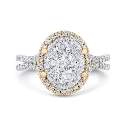 Round Diamond Halo Engagement Ring in 14K Two Tone Gold