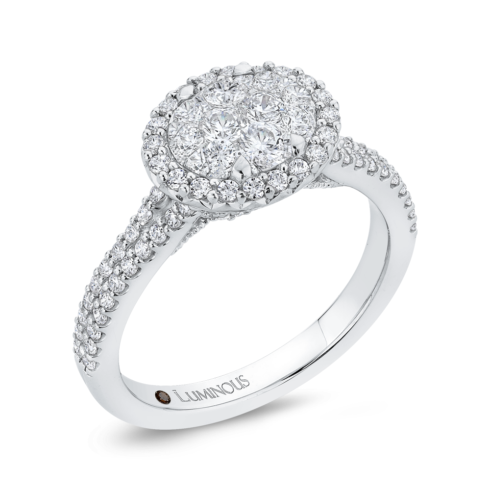 Round Diamond Halo Engagement Ring in 14K White Gold