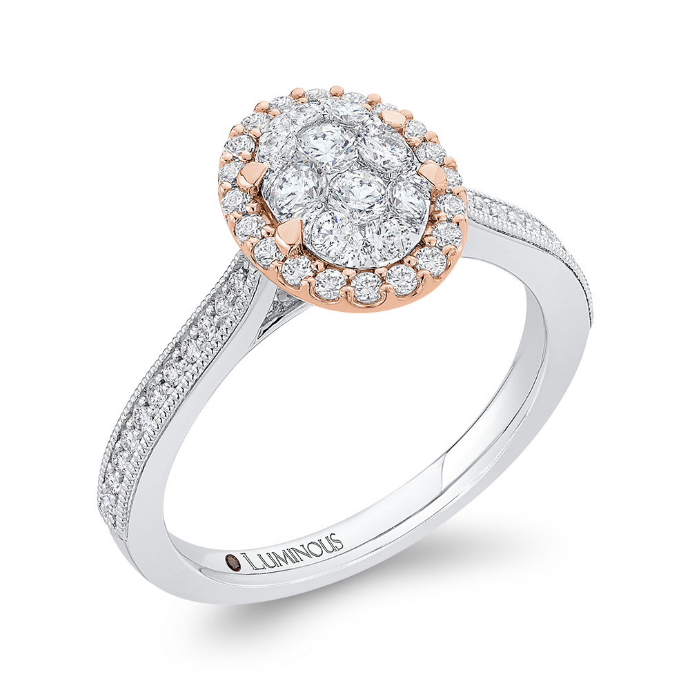 Round Diamond Halo Engagement Ring in 14K Two Tone Gold