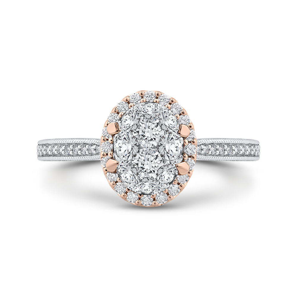 Round Diamond Halo Engagement Ring in 14K Two Tone Gold