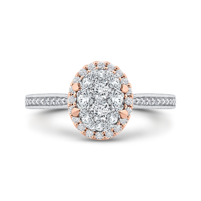 Round Diamond Halo Engagement Ring in 14K Two Tone Gold