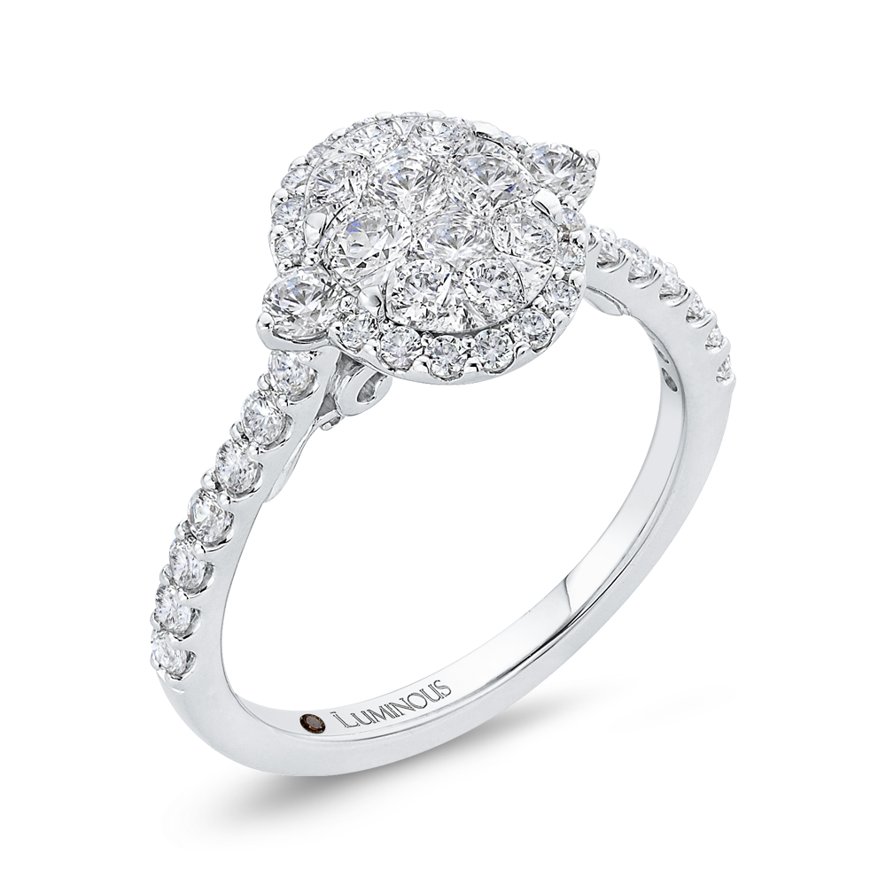 Round Diamond Halo Engagement Ring in 14K White Gold