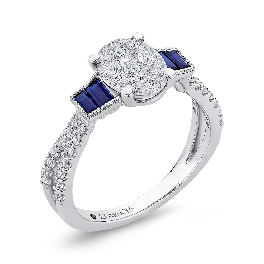 Diamond Engagement Ring with Sapphire in 14K White Gold