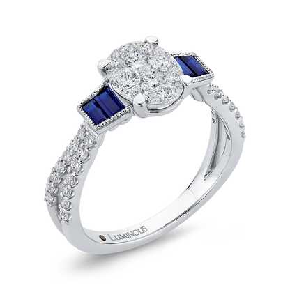 Diamond Engagement Ring with Sapphire in 14K White Gold