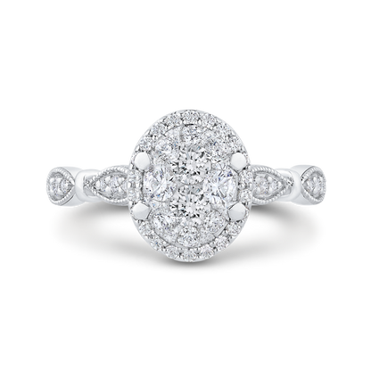 Round Diamond Halo Engagement Ring in 14K White Gold