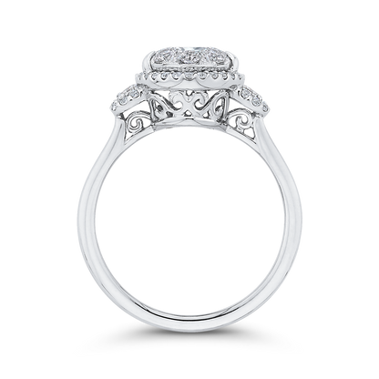 Round Diamond Halo Engagement Ring in 14K White Gold