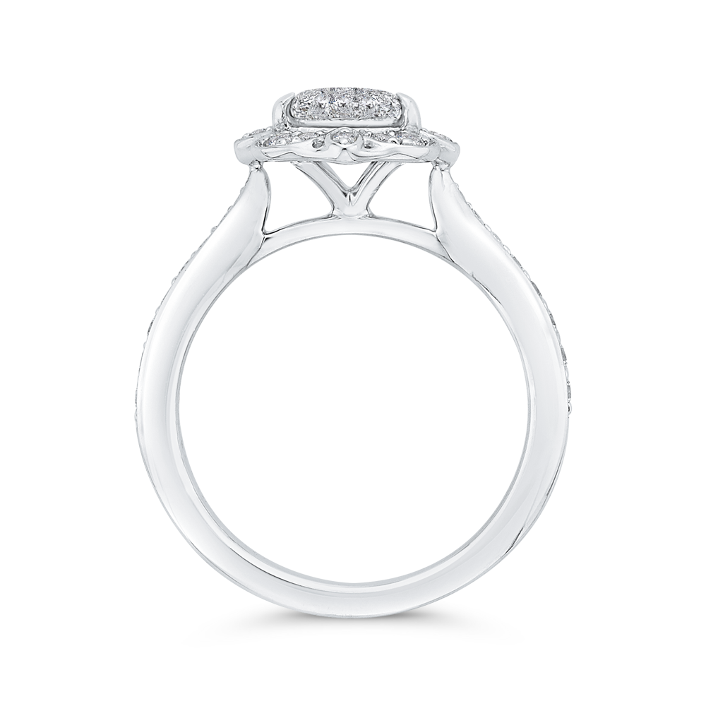 Round Diamond Floral Engagement Ring in 14K White Gold