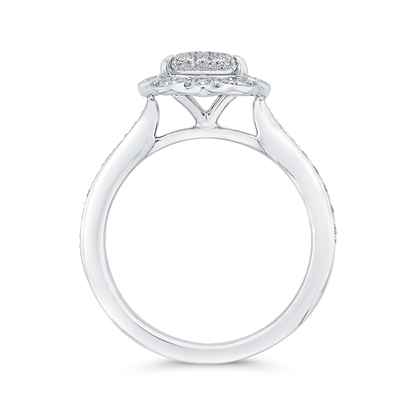 Round Diamond Floral Engagement Ring in 14K White Gold