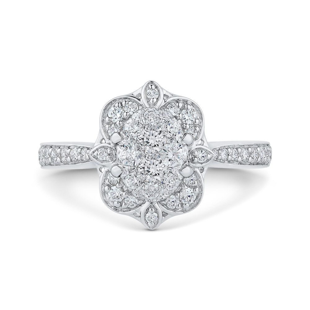 Round Diamond Floral Engagement Ring in 14K White Gold