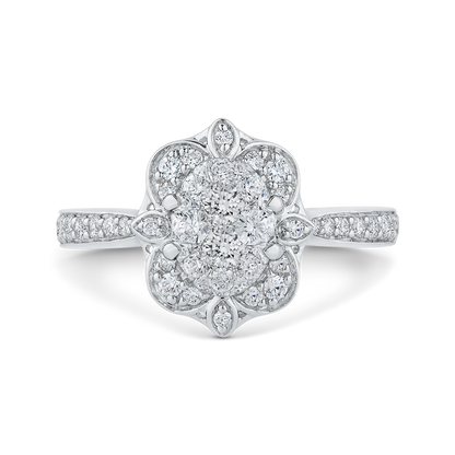 Round Diamond Floral Engagement Ring in 14K White Gold