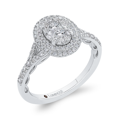 Split Shank Round Diamond Double Halo Engagement Ring in 14K White Gold