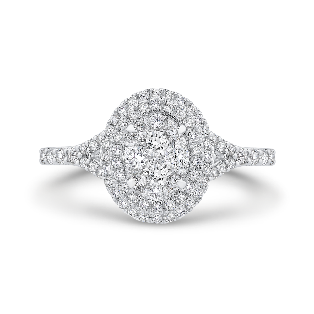 Split Shank Round Diamond Double Halo Engagement Ring in 14K White Gold