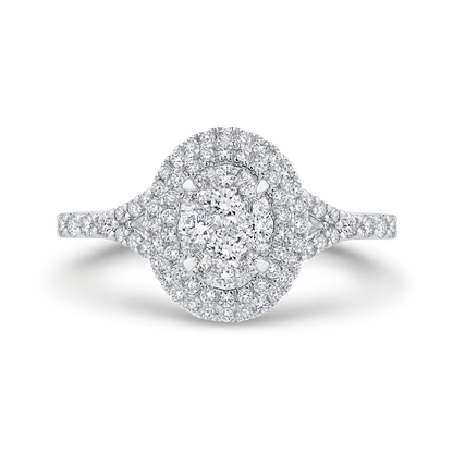 Split Shank Round Diamond Double Halo Engagement Ring in 14K White Gold