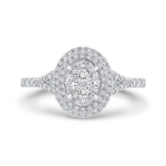 Split Shank Round Diamond Double Halo Engagement Ring in 14K White Gold