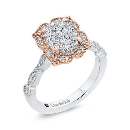 Round Diamond Floral Engagement Ring in 14K Two Tone Gold