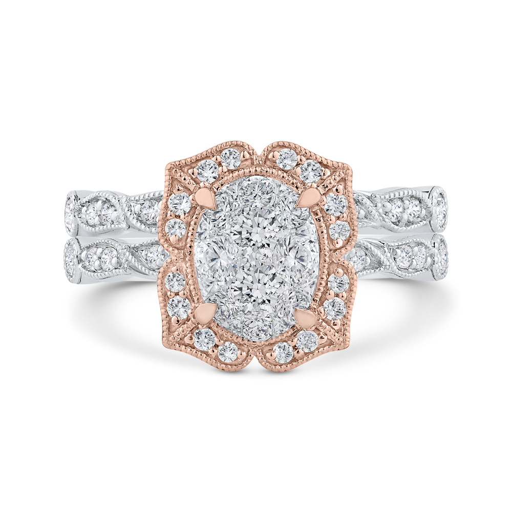 Round Diamond Floral Engagement Ring in 14K Two Tone Gold